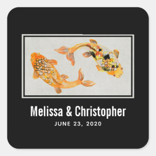Stylish Gold Koi Fish Wedding Square Sticker
