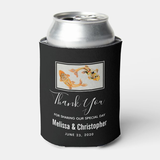 Stylish Gold Koi Fish Wedding Thank You Can Cooler (Can Front)
