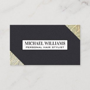 Stylish Gold Line Pattern   Leather Texture Business Card