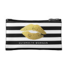 Stylish Gold Lips Girly Classic Black White Stripe