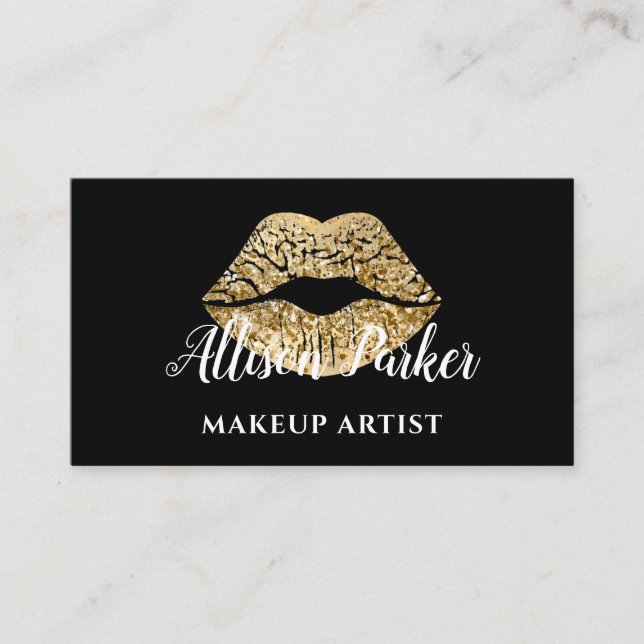 Stylish Gold Lips Makeup Artist Business Card (Front)