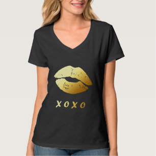Stylish Gold Lips XOXO Hugs Kisses and Love T-Shirt