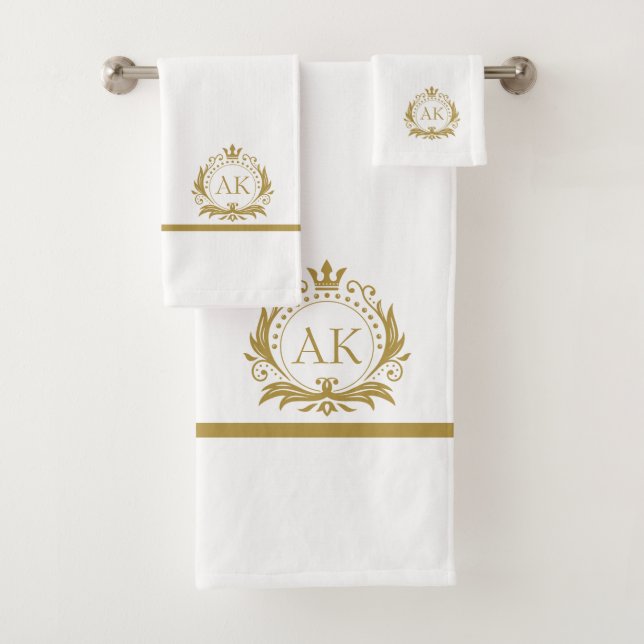Stylish gold luxury frame and crown bath towel set (Insitu)