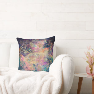 Stylish Gold Mandala Colorful Watercolor Nebula Cushion