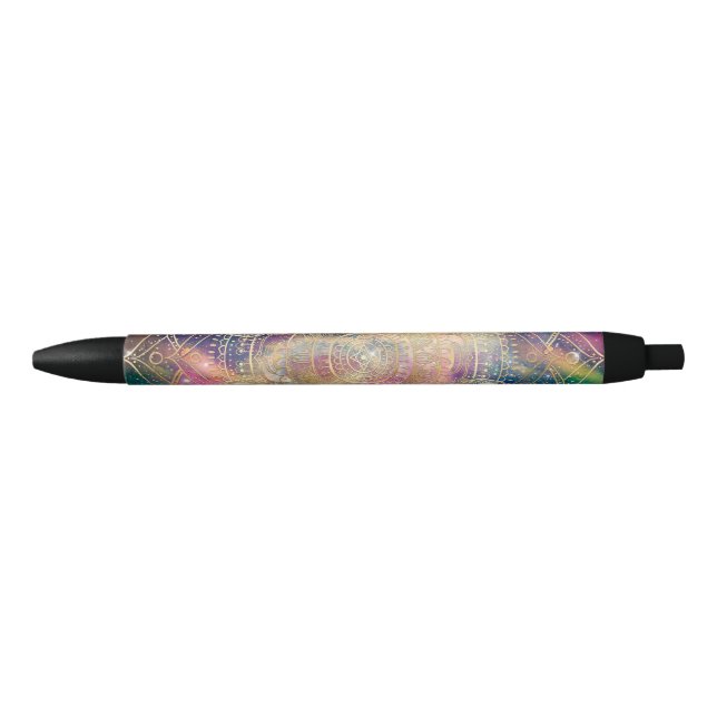 Stylish Gold Mandala Colourful Watercolor Nebula  Black Ink Pen (Front)