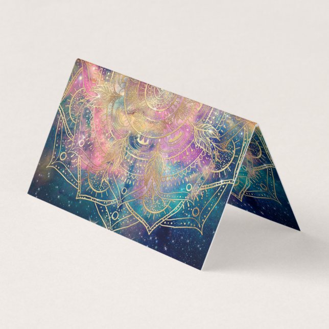 Stylish Gold Mandala Colourful Watercolor Nebula  Business Card (Front)