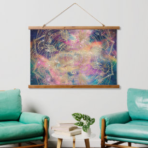 Stylish Gold Mandala Colourful Watercolor Nebula  Hanging Tapestry
