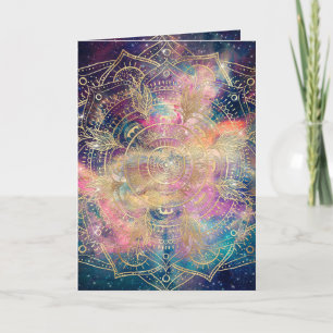 Stylish Gold Mandala Colourful Watercolor Nebula Holiday Card