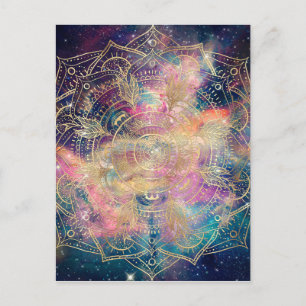 Stylish Gold Mandala Colourful Watercolor Nebula Holiday Postcard