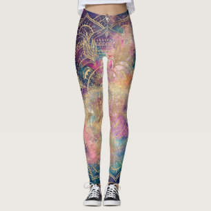Stylish Gold Mandala Colourful Watercolor Nebula  Leggings