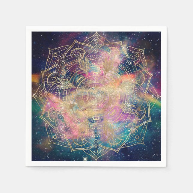 Stylish Gold Mandala Colourful Watercolor Nebula  Napkin (Front)