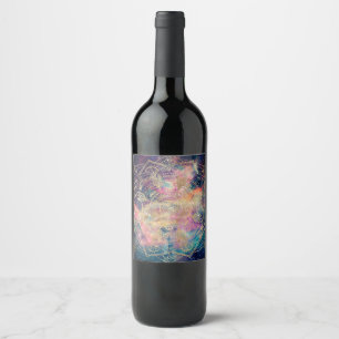 Stylish Gold Mandala Colourful Watercolor Nebula  Wine Label