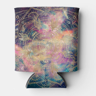 Stylish Gold mandala watercolor & Nebula Colorful Can Cooler