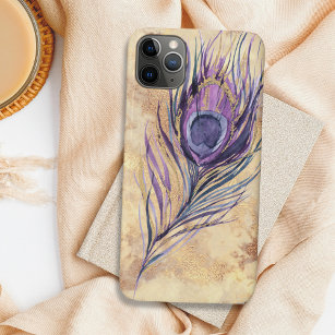 Stylish Gold Marble Sparkle And Peacock Feather Case-Mate iPhone Case