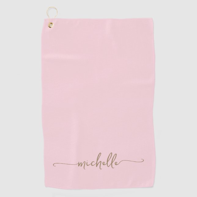 Stylish Gold Monogram Name Script Blush Pink Golf Towel (Front)