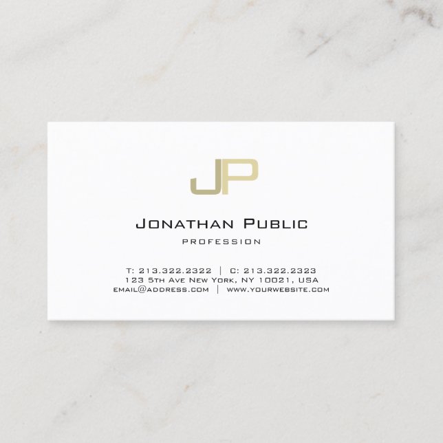 Stylish Gold Monogrammed Minimalistic Plain Cool Business Card (Front)