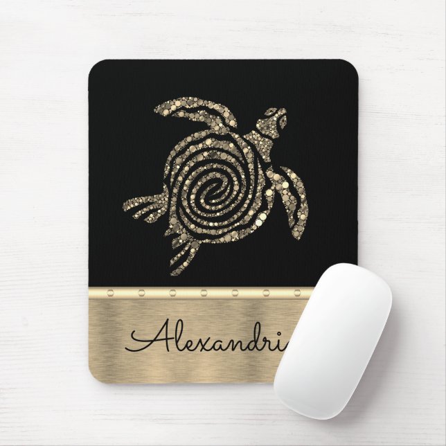 Stylish Gold Mosaic Turtle Mouse Mat (With Mouse)