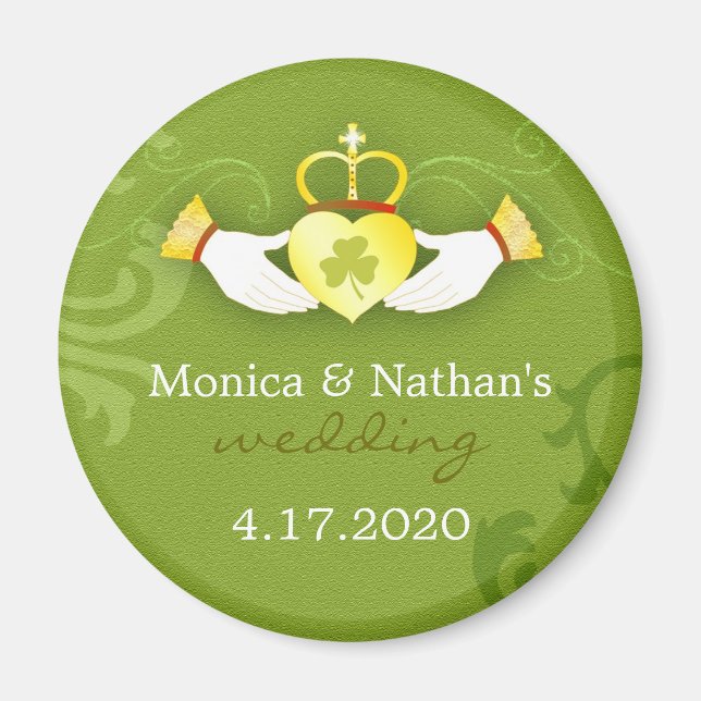 Stylish Gold n Green Irish Wedding Invitation Magnet (Front)