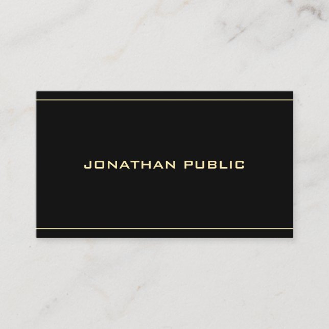 Stylish Gold Name Text Modern Simple Black Trendy Business Card (Front)
