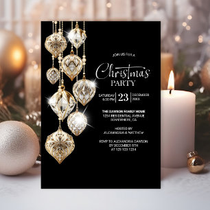 Stylish Gold Ornaments Christmas Party Invitation