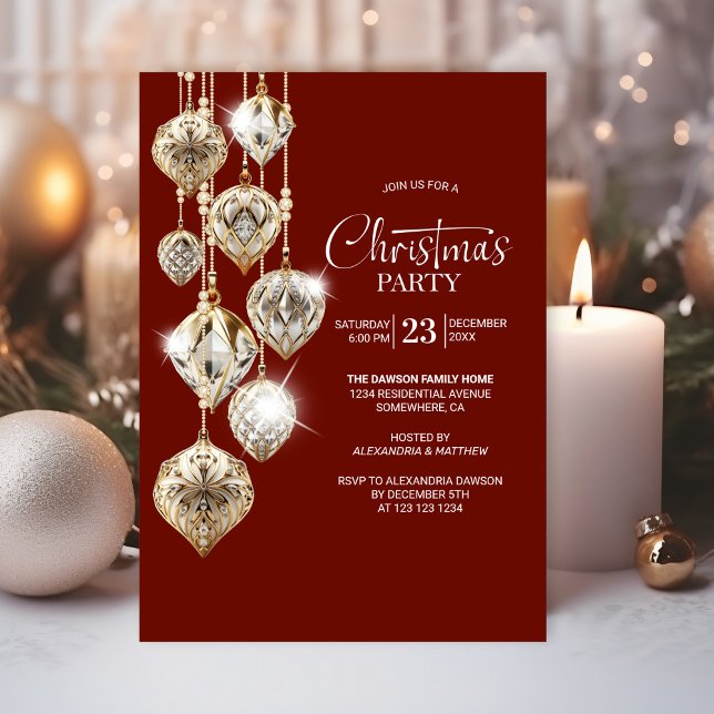 Stylish Gold Ornaments Christmas Party Invitation (Creator Uploaded)