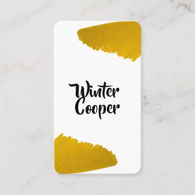 Stylish gold paint splatter frame vertical business card (Front)