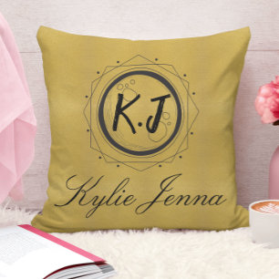 stylish gold pattern black monogrammed cushion