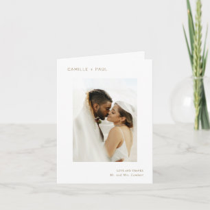 Stylish Gold Photo Minimalist Wedding Thank You Card