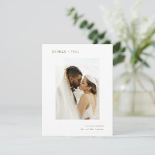 Stylish Gold Photo Minimalist Wedding Thank You Card