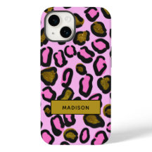 Stylish Gold Pink Glitter Leopard Print Name