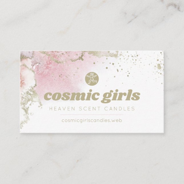 Stylish Gold & Pink Watercolor Abstract  Business Card (Front)