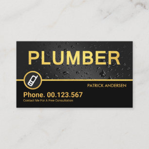 Stylish Gold Plumber Signage Water Drop Leakage Business Card