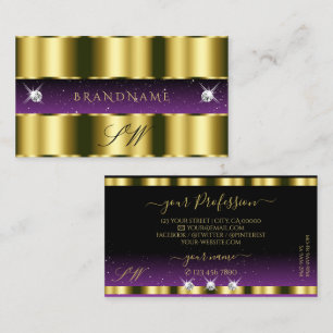 Stylish Gold Purple Black Sparkle Jewels Initials Business Card