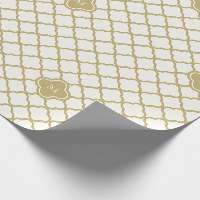 Stylish Gold Quatrefoil Pattern Wedding Monogram M Wrapping Paper (Corner)