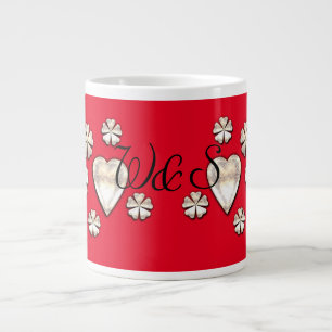 Stylish gold red hearts flowers personalised large coffee mug