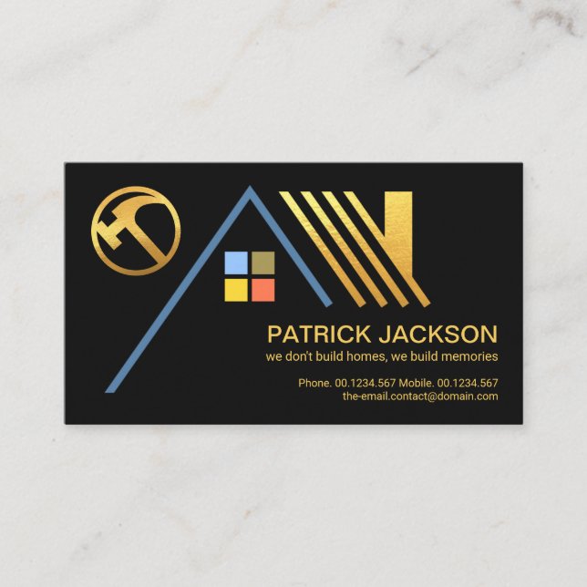 Stylish Gold Rooftop Design Construction Roofer Business Card (Front)