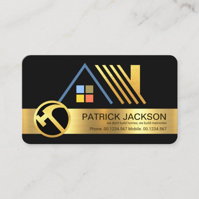 Stylish Gold Rooftop Design Construction Roofing Business Card (Front)