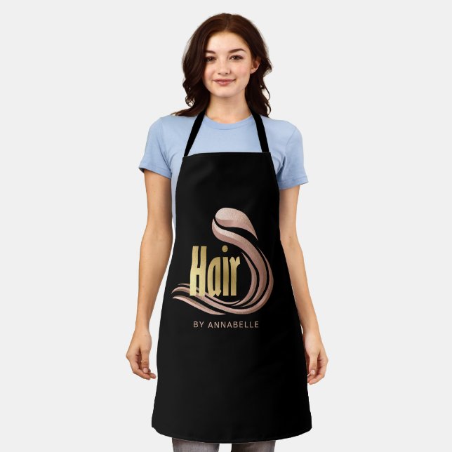Stylish Gold, Rose Gold & Black Hairstylist Apron (Worn)
