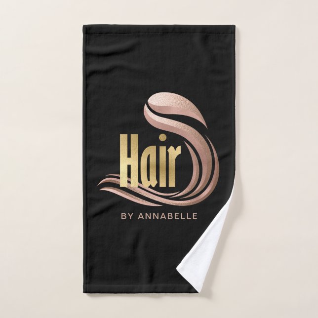 Stylish Gold, Rose Gold & Black Hairstylist Hand Towel (Hand Towel)