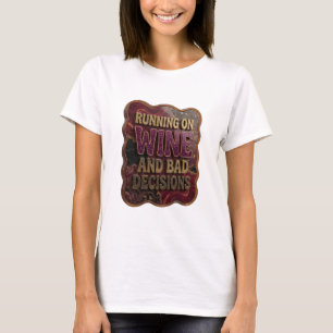 Stylish Gold RUNNING ON WINE AND BAD DECISIONS T-Shirt