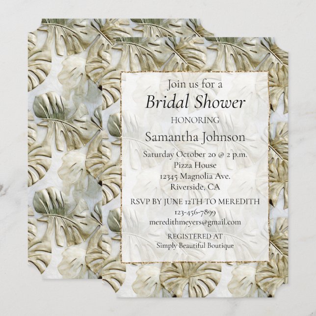 Stylish Gold Sage Green Tropical Leaves  Invitation (Front/Back)