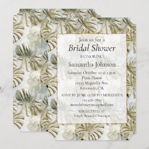 Stylish Gold Sage Green Tropical Leaves Invitation