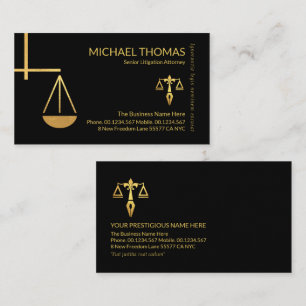 Stylish Gold Scales Of Justice Lawyer Business Card
