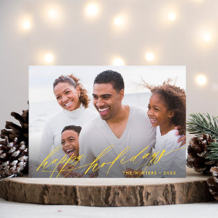 Stylish Gold Script Christmas Photo Landscape Holiday Card