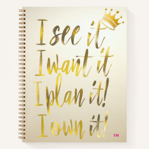 Stylish Gold Script Ivory Motivational Notebook
