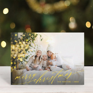 Stylish Gold Script Merry Christmas Photo Holiday Card