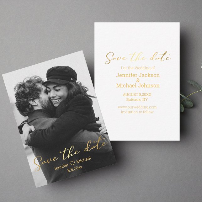 stylish gold script photo save the date card (Creator Uploaded)