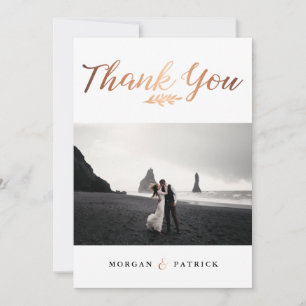 Stylish Gold Script Wedding Photo Thank You Card