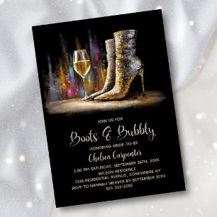 Stylish Gold Sequin Boots and Bubbly Bridal Shower Invitation