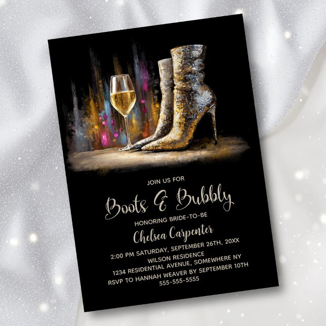 Stylish Gold Sequin Boots and Bubbly Bridal Shower Invitation (Creator Uploaded)